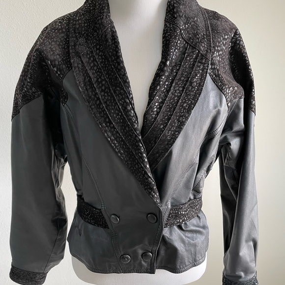 Vintage Black Animal Print Chia Leather Jacket - Picture 5 of 14